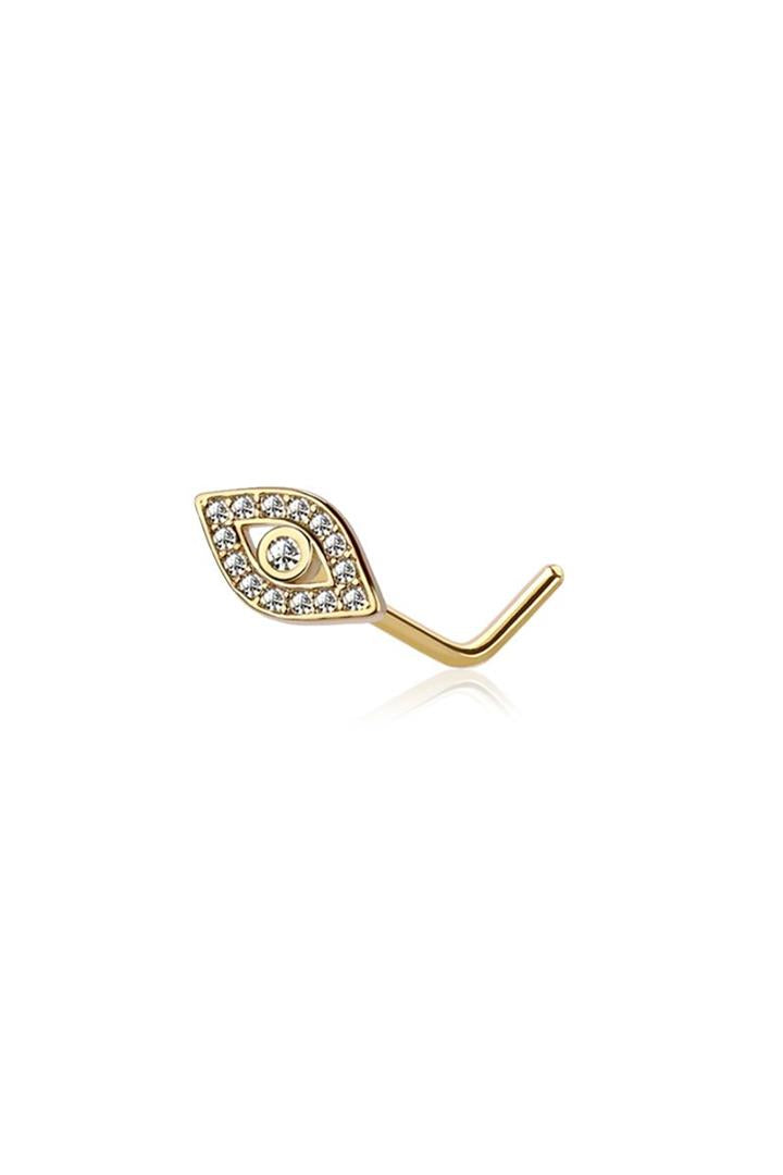 GEM PAVED EVIL EYE SURGICAL STEEL L-SHAPE NOSE STUD